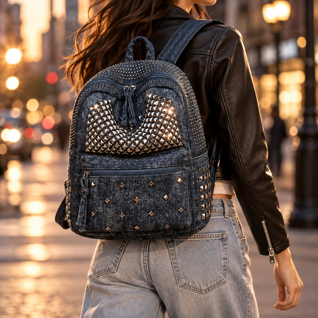 Petra Studded Denim Backpack