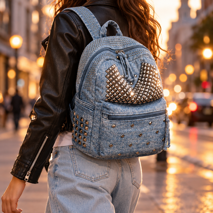 Petra Studded Denim Backpack