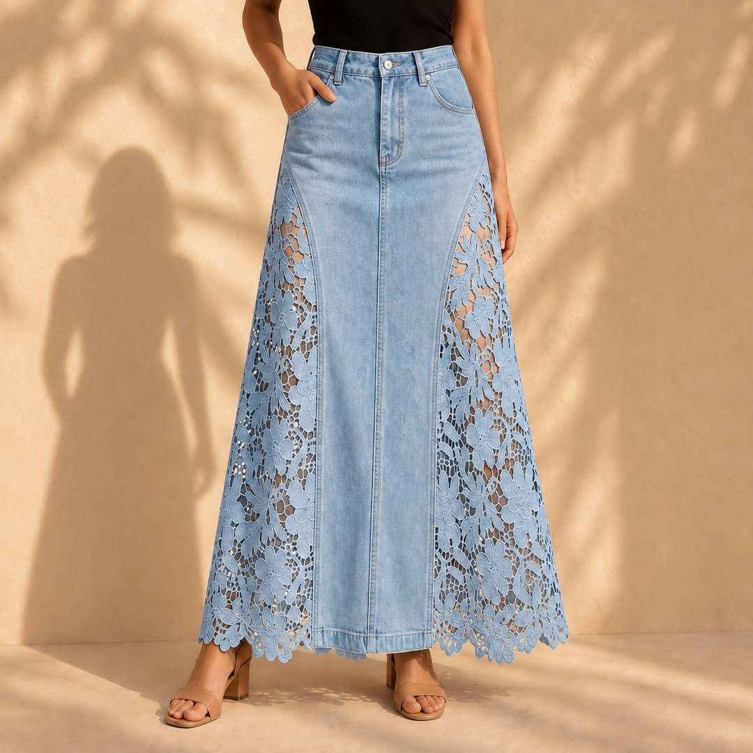 Paloma Lace Denim Maxi Skirt