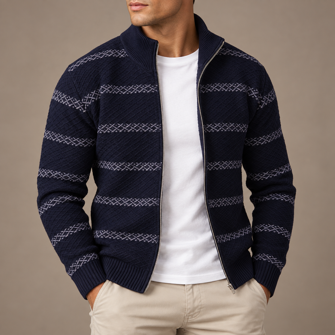 Keaton Diamond-Knit Zip Cardigan