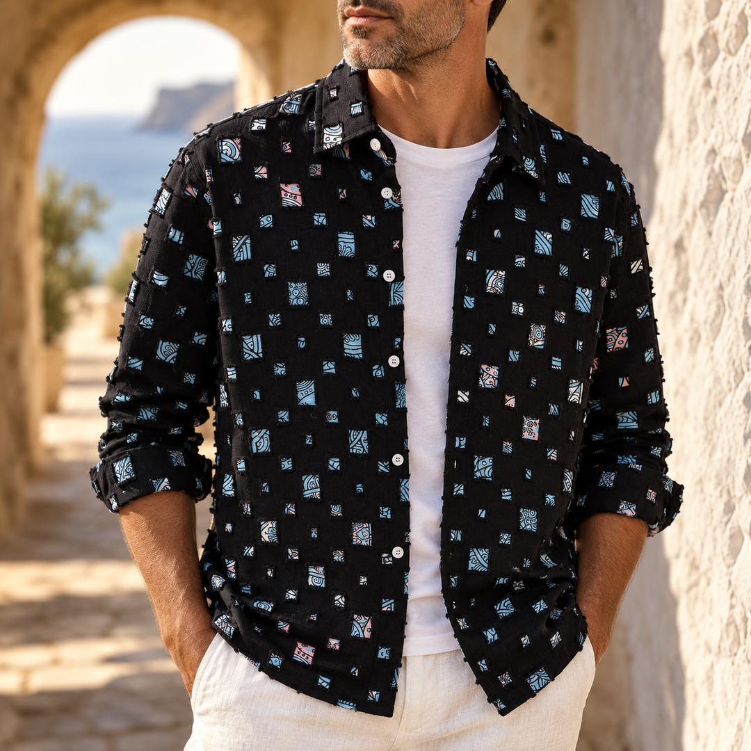 Lipari Mosaic Frayed Denim Shirt