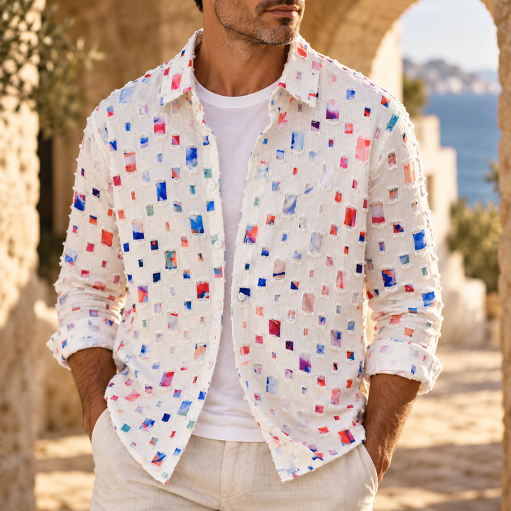 Lipari Mosaic Frayed Denim Shirt