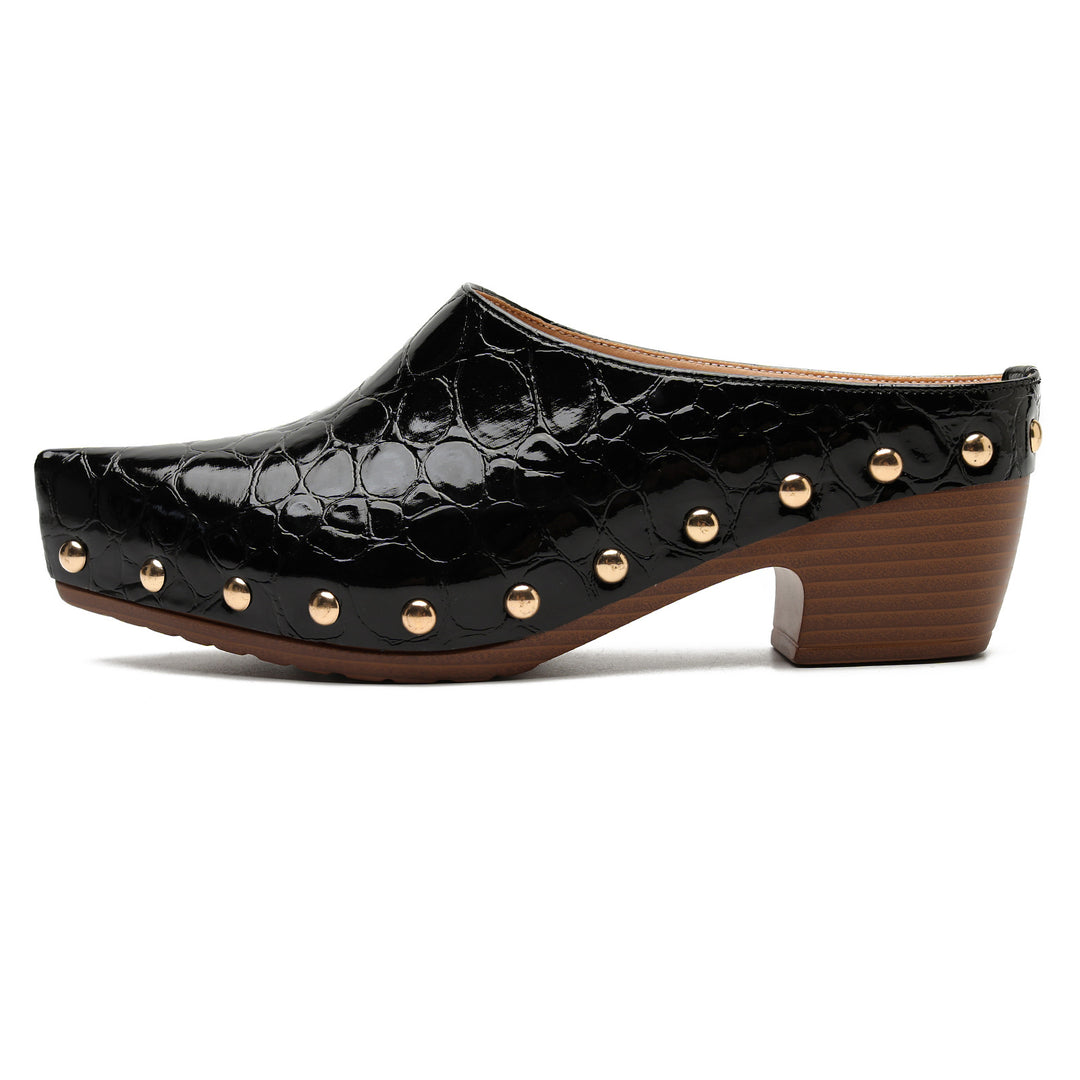 Ines Croc-Embossed Clog Mules