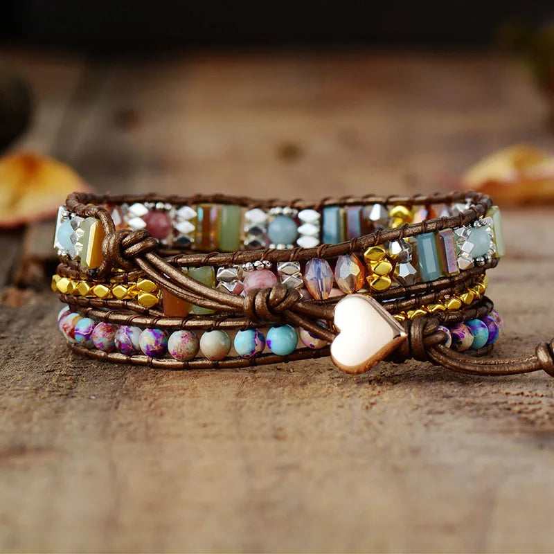 Serenity Stone Wrap Bracelet – Rhodonite & Jasper