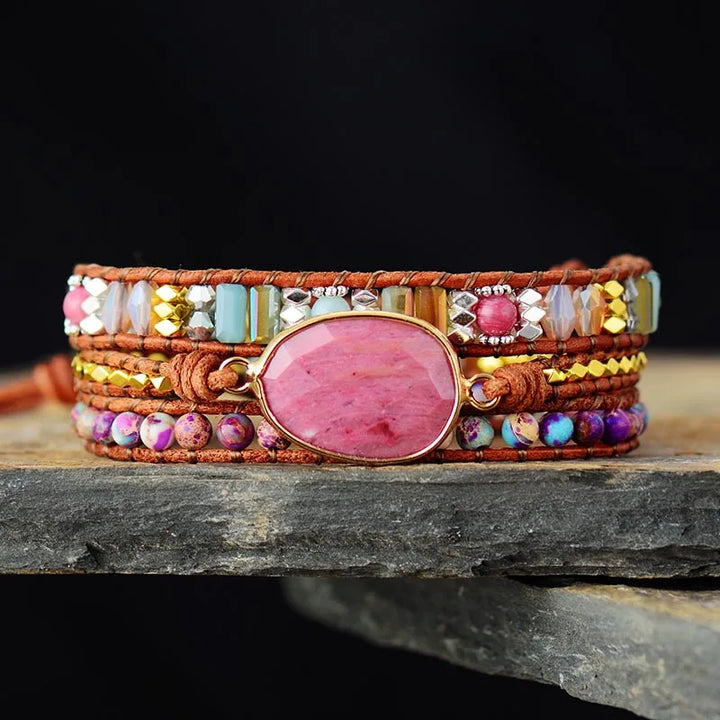 Serenity Stone Wrap Bracelet – Rhodonite & Jasper
