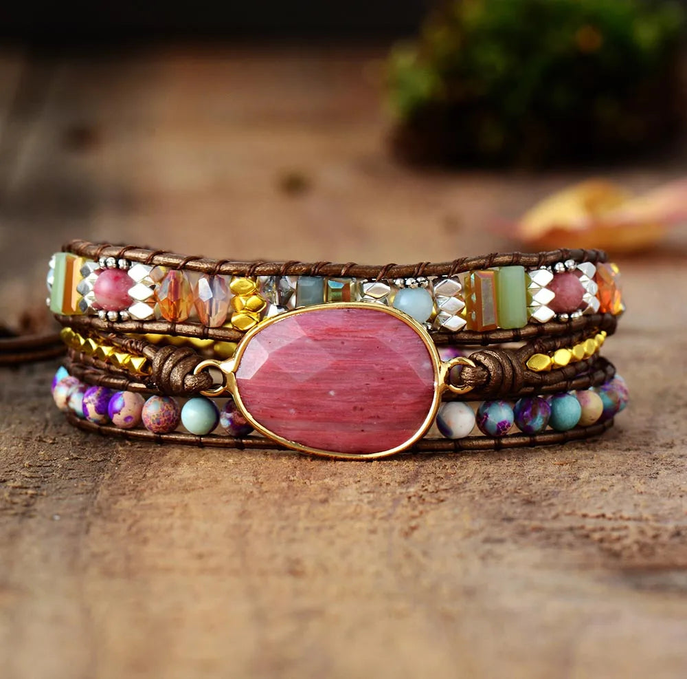 Serenity Stone Wrap Bracelet – Rhodonite & Jasper