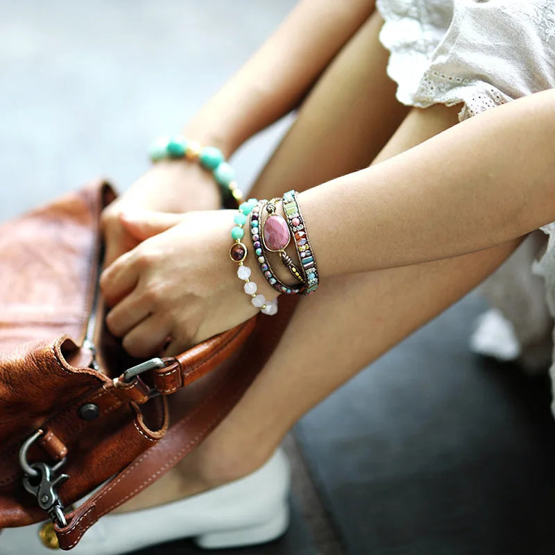 Serenity Stone Wrap Bracelet – Rhodonite & Jasper