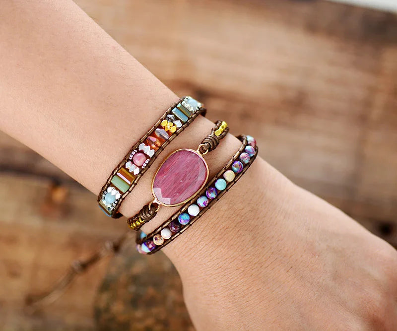 Serenity Stone Wrap Bracelet – Rhodonite & Jasper