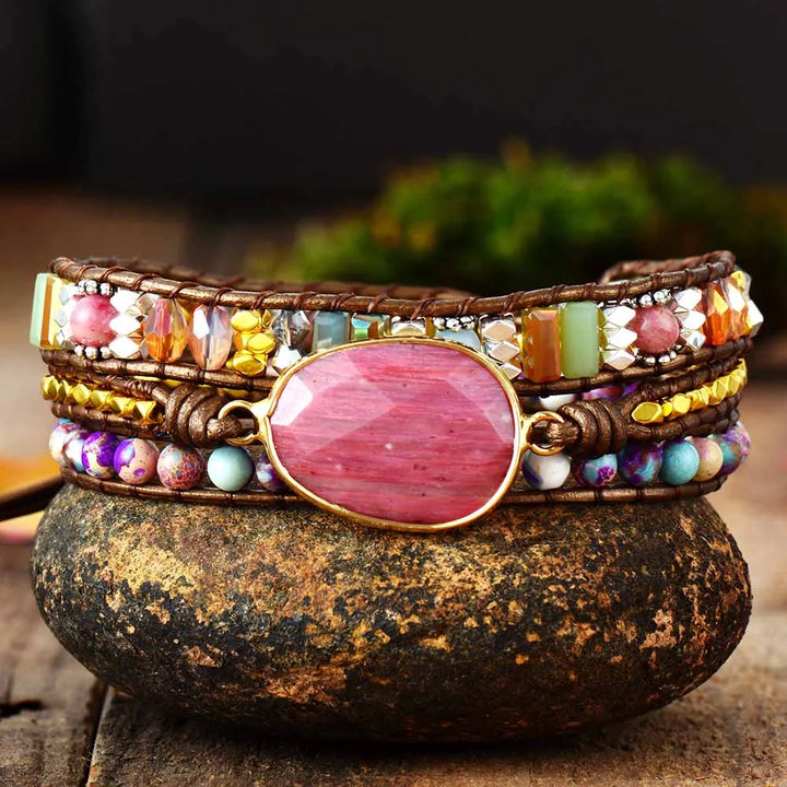 Serenity Stone Wrap Bracelet – Rhodonite & Jasper