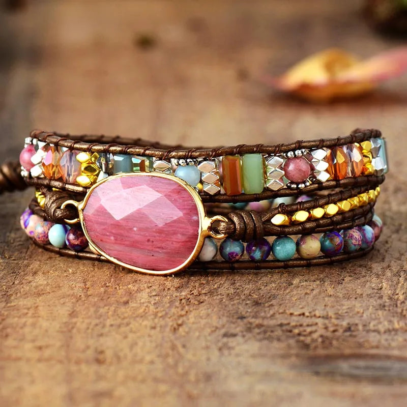 Serenity Stone Wrap Bracelet – Rhodonite & Jasper