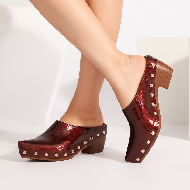 Ines Croc-Embossed Clog Mules