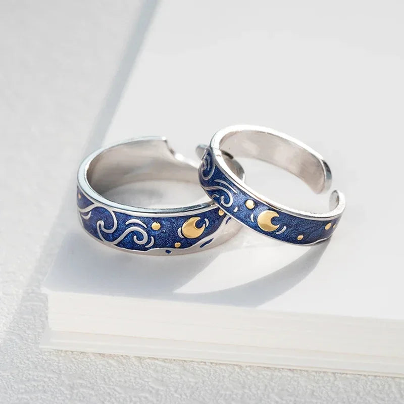 Celestial Starry Night Couple Rings