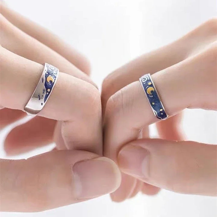 Celestial Starry Night Couple Rings