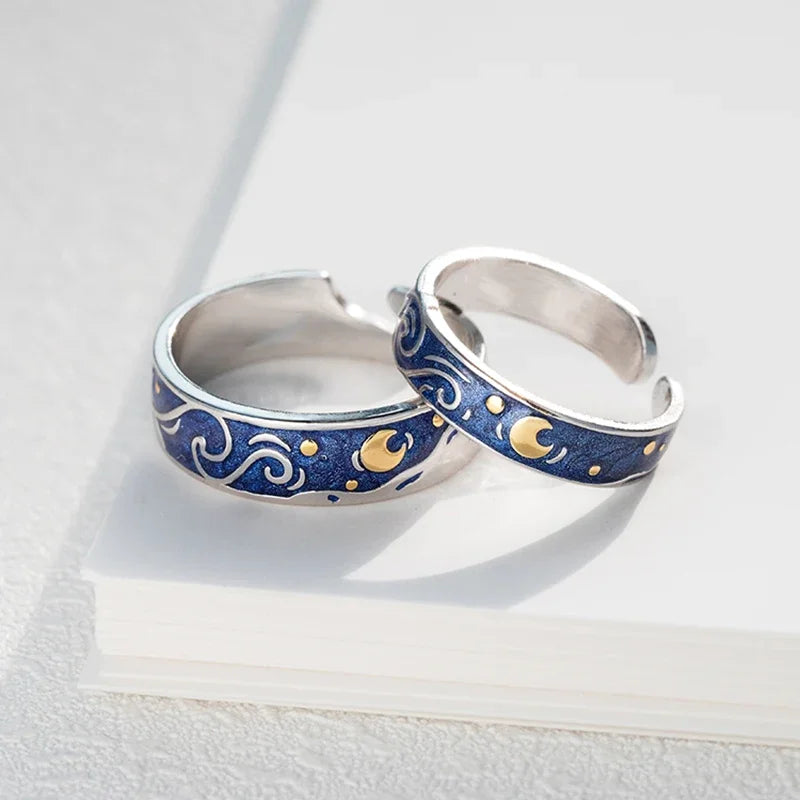 Celestial Starry Night Couple Rings