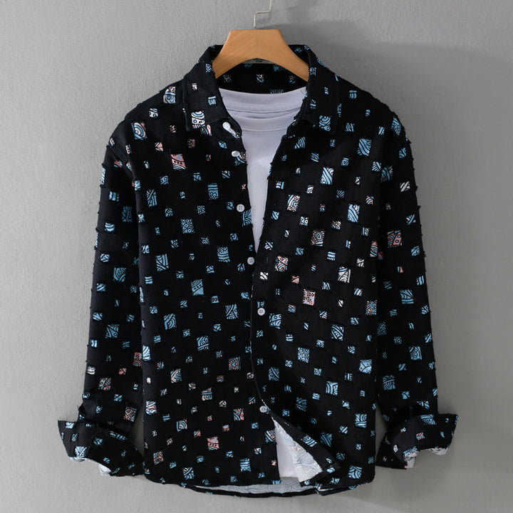 Lipari Mosaic Frayed Denim Shirt