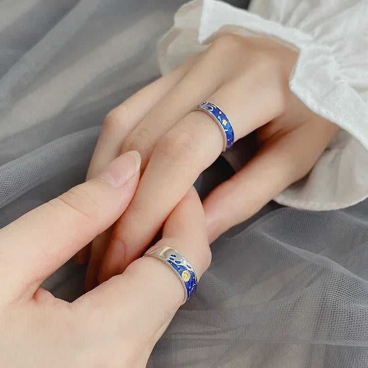 Celestial Starry Night Couple Rings