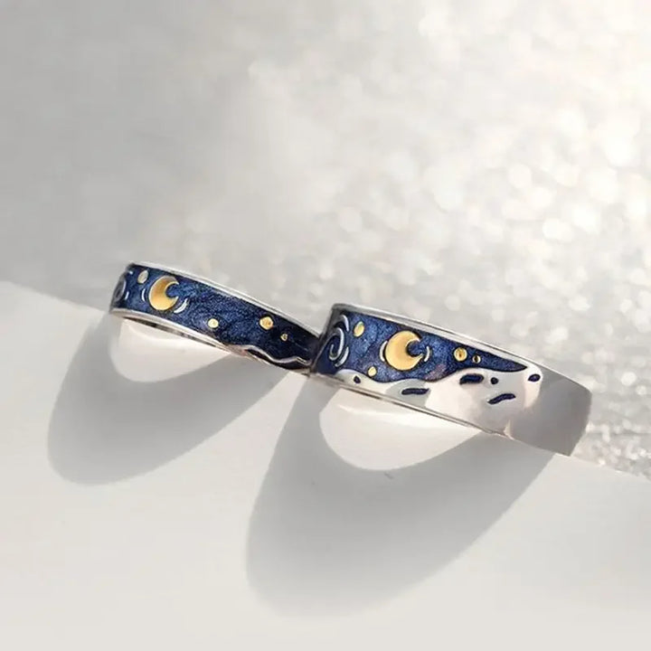 Celestial Starry Night Couple Rings