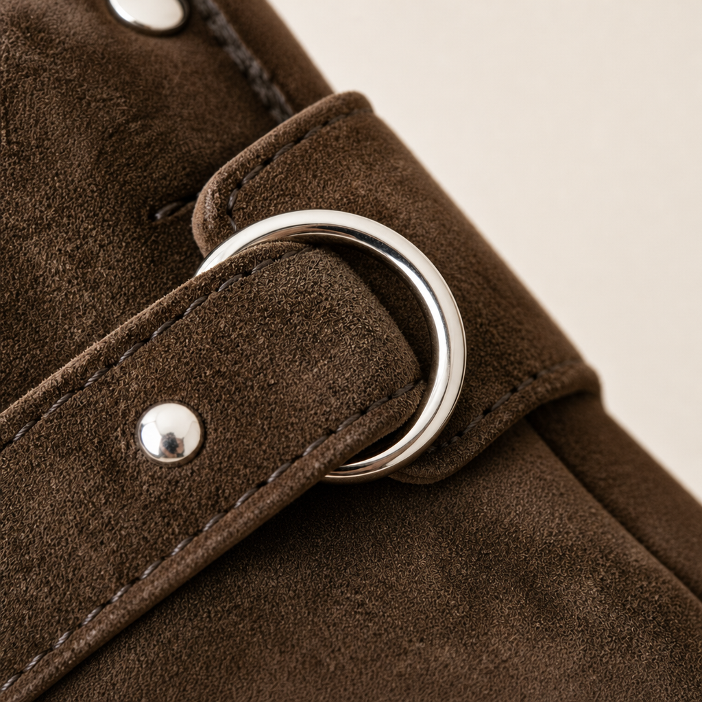 Warm khaki suede mid-calf boots, side view