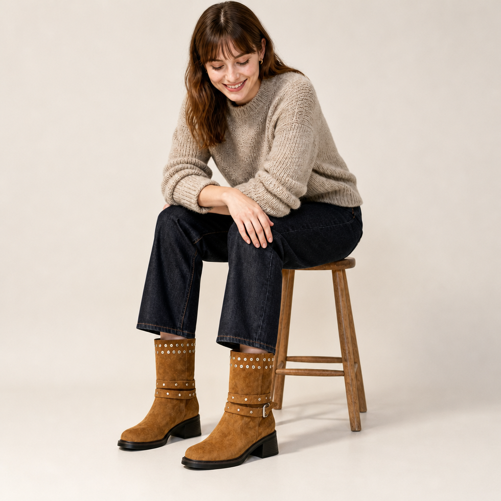 Top view of khaki boots slip-on design