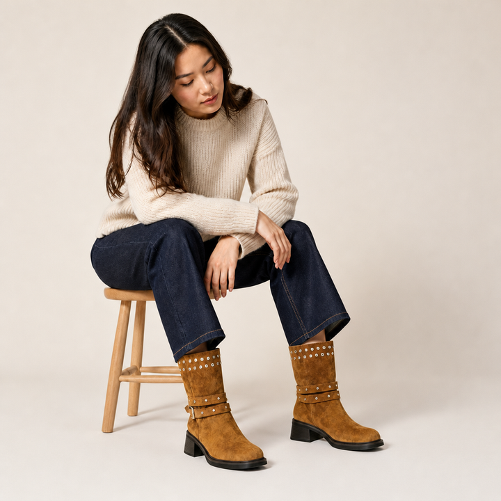 Darien Western Mid-Calf Boots — Khaki