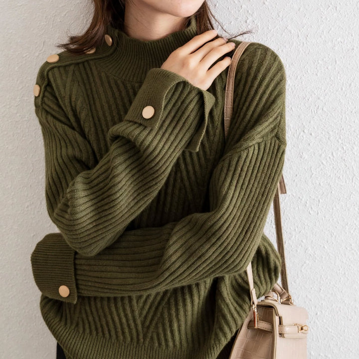 Cortina Button-Cuff Turtleneck