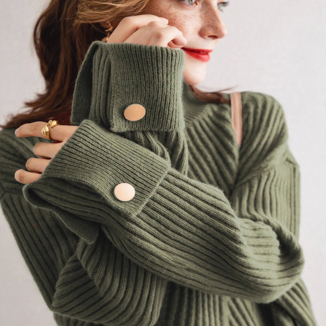 Cortina Button-Cuff Turtleneck