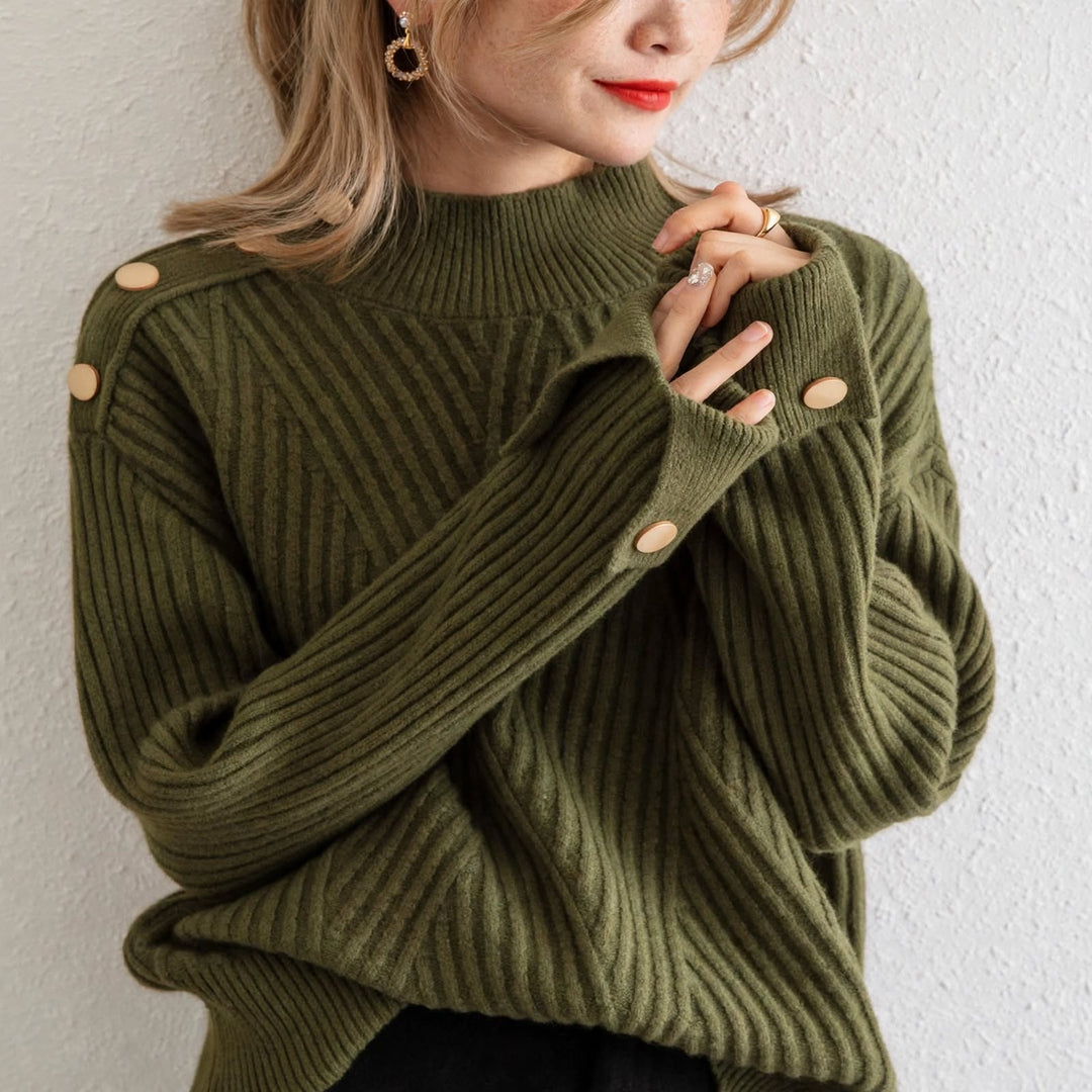 Cortina Button-Cuff Turtleneck